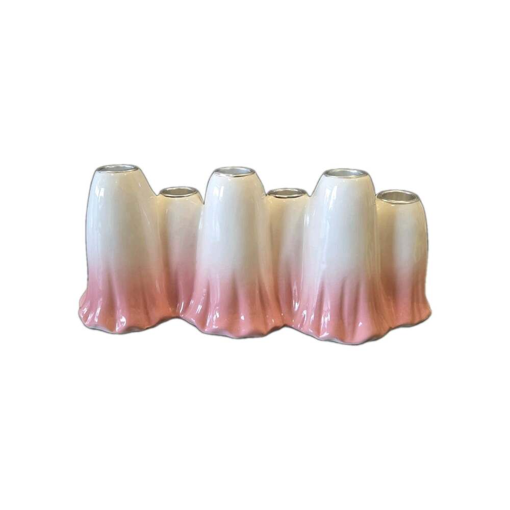 New Ceramic Halloween Spooky White W/ Pink Ghost Family 6 Candle Holder Decor - Picture 3 of 4